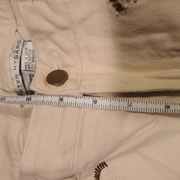 Peter Nygard Womens Luxe Cream Denim Embroidered Sz 10 x 25 Cropped Jeans - Picture 10 of 11